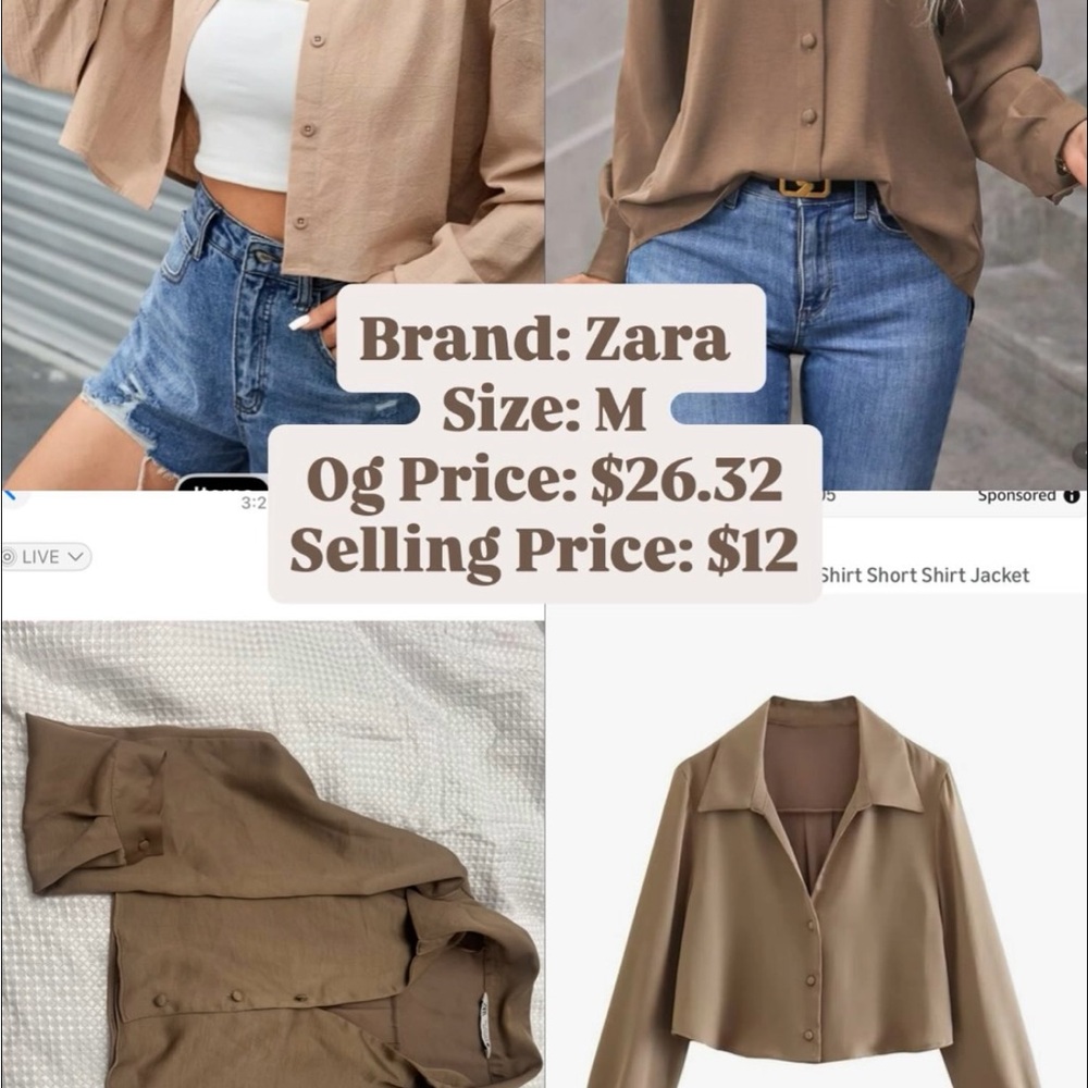 Zara Taupe Button-Up Blouse